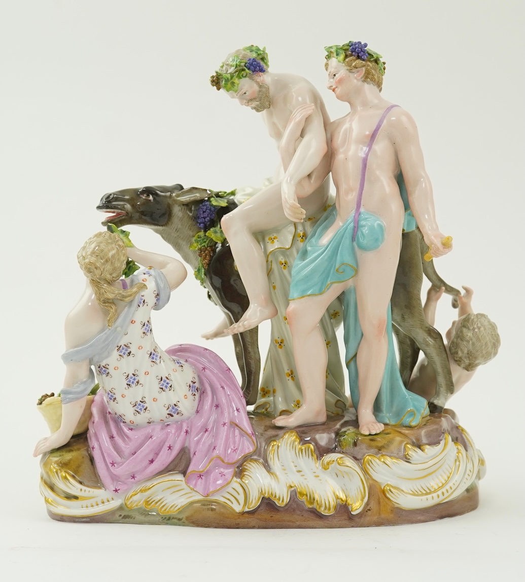 A Meissen figure group of the Drunken Silenus, after a model by J J Kändler, 19th century